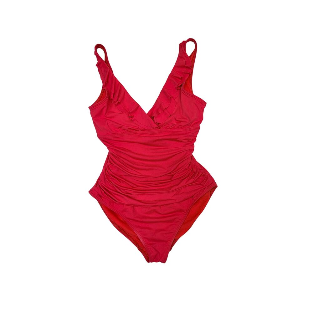 Lauren Ralph Lauren Coral Pink One Piece Swimsuit Ruched Tummy Control 10